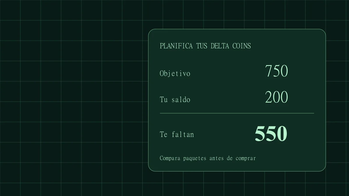 Ejemplo: objetivo de 750 monedas menos 200 de saldo; faltan 550
